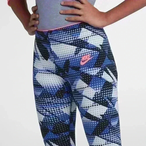Nike Girl's Blue Printed Athletic Running Leggings Activewear Pants Size XL - Picture 9 of 9